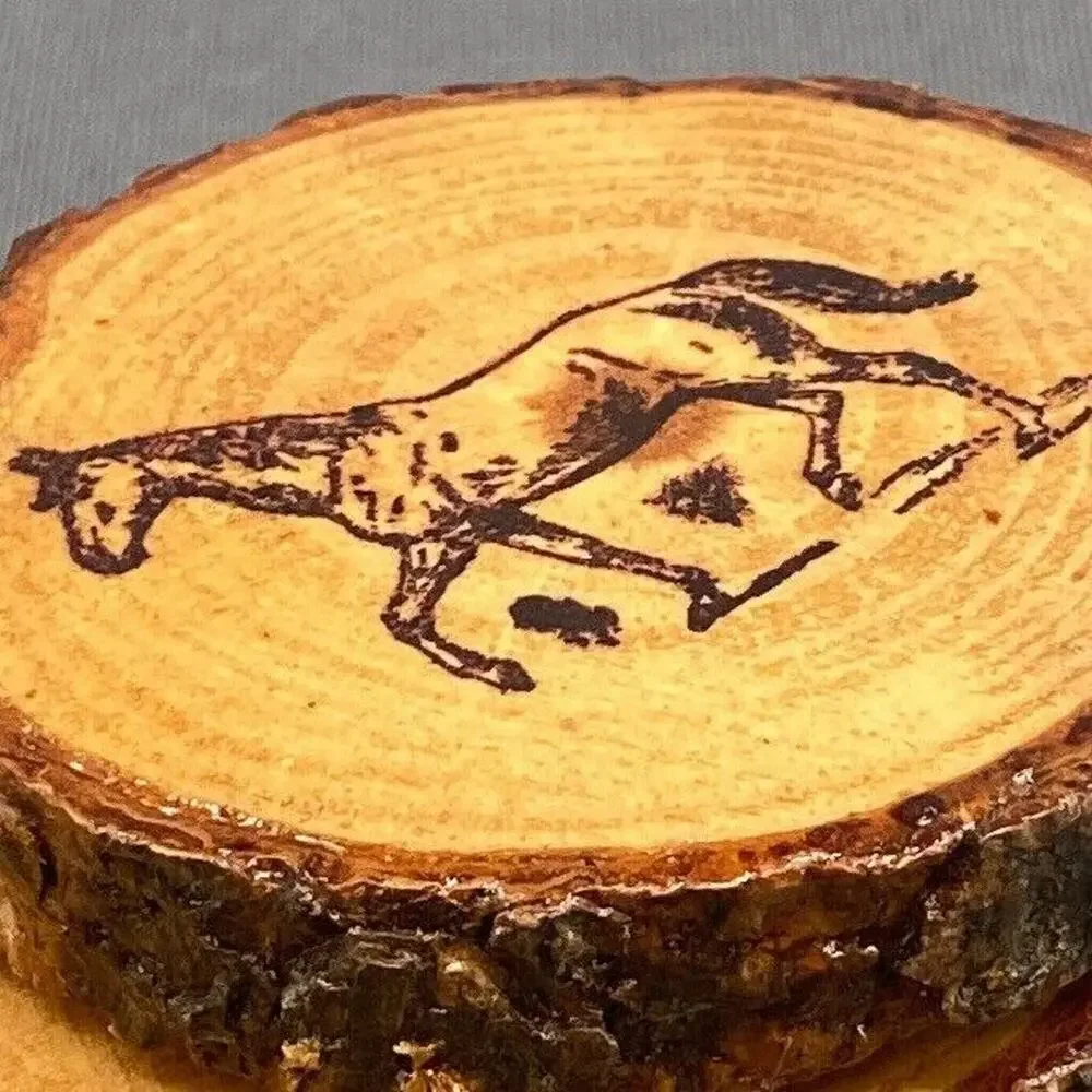 VTG Wood Slice Coaster Set Horse Burned Rustic Cabin Decor Log Round Set 4 Ranch